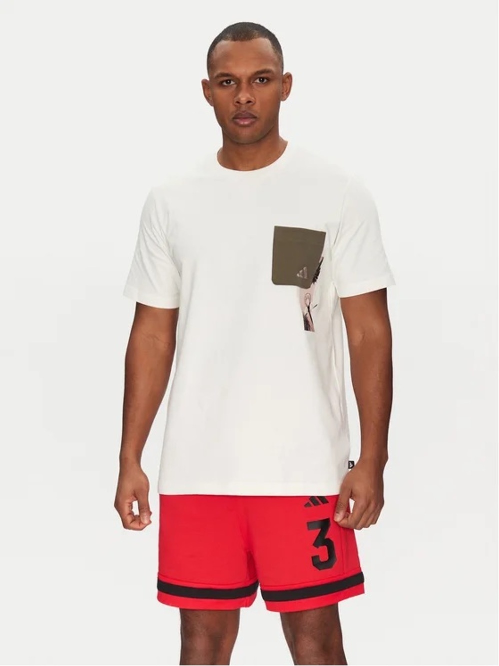 Adidas Basketball Pocket Tee Shirt, Loose Fit, Off White, XL